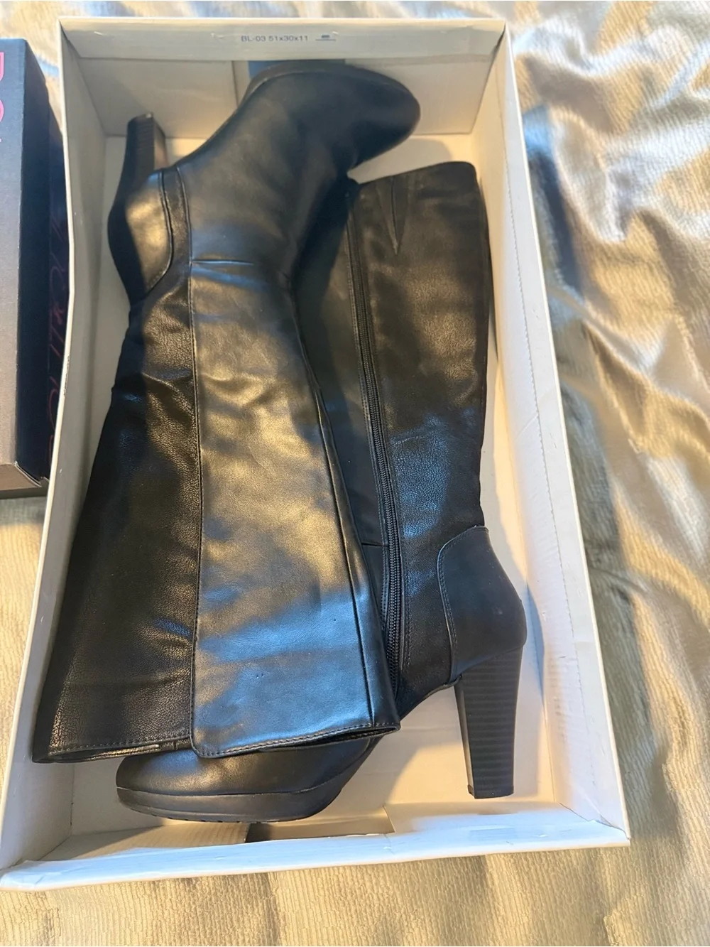 White Mountain Black Knee-High Heeled Boot with Leopard Lining